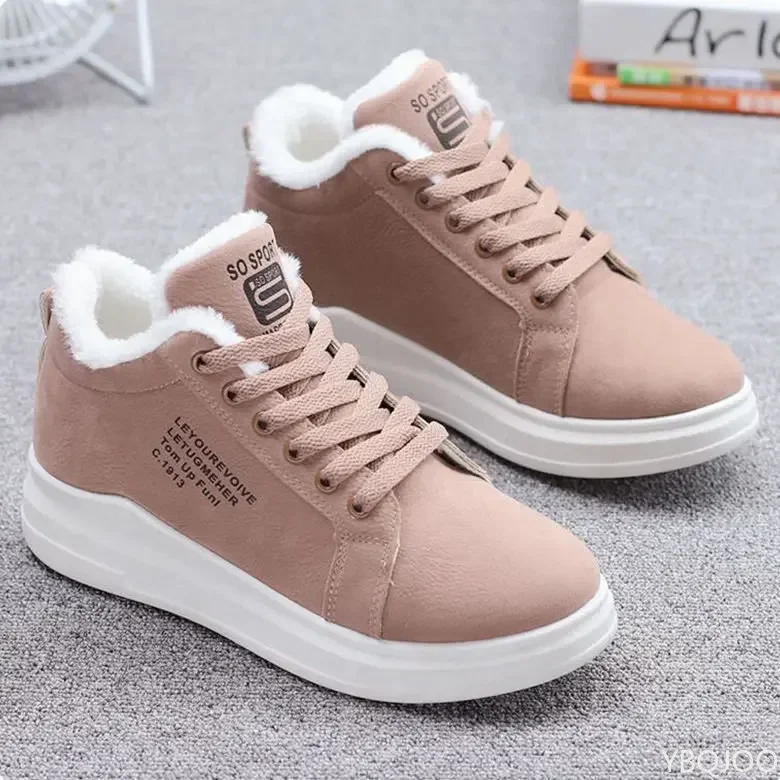 Winter Outdoor Women Shoes Warm Fur Plush Lady Casual Shoes Lace Up Fashion Sneakers Zapatillas Mujer Platform Snow Boots Mujer