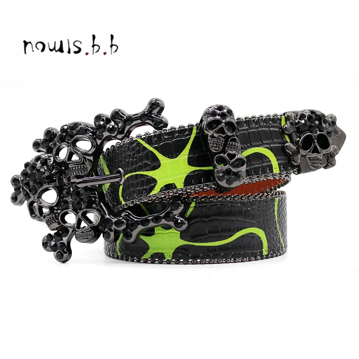 Western Rhinestone Belt Diamond Wide Buckle Studded Skull Y2K Belt For Women Men Cowboy Cowgirl Cinto De Strass Jeans