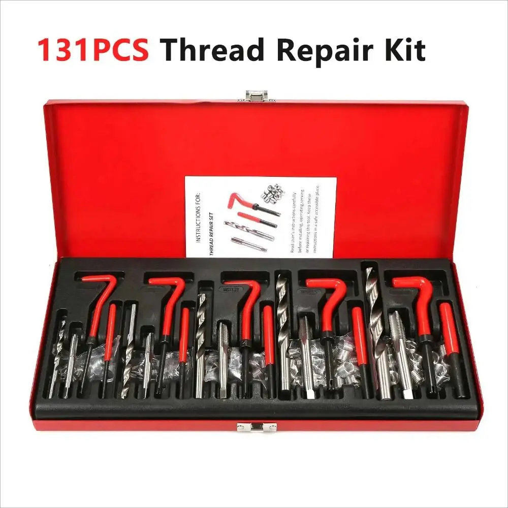 

131Pcs Screw Thread Inserts Thread Repair Kit M5-M12 Thread Tap Drill Thread Repair Tool With Iron Box Curved Handle