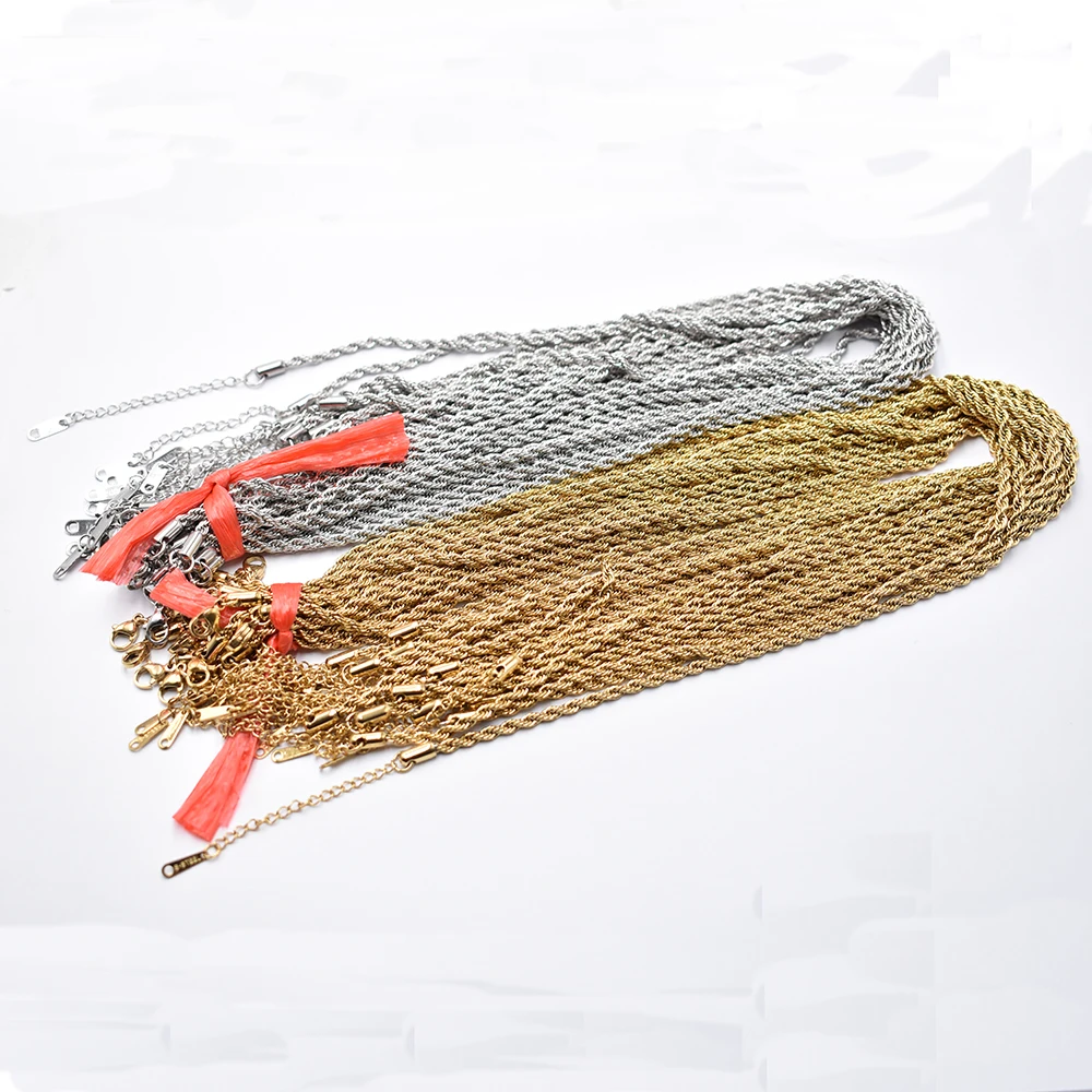 

Оптовая продажа, 20 шт./лот, 3 мм, золотого цвета, модная цепочка из нержавеющей стали, веревка 40 см + 5 см, цепочка с застежкой-лобстером, сделай сам, ювелирные аксессуары