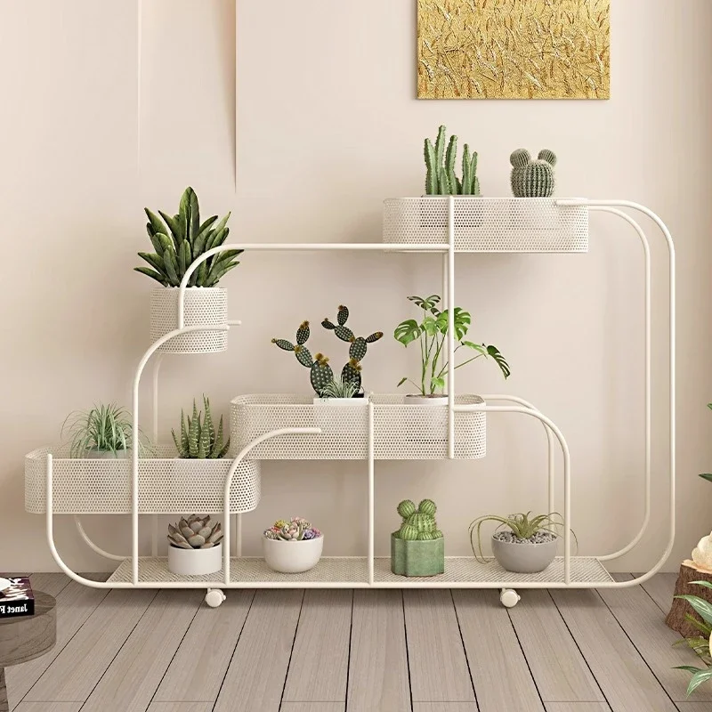 Flower shelf living room floor-to-ceiling movable flower stand balcony plant rack wrought iron multi-layer succulent pot bracket