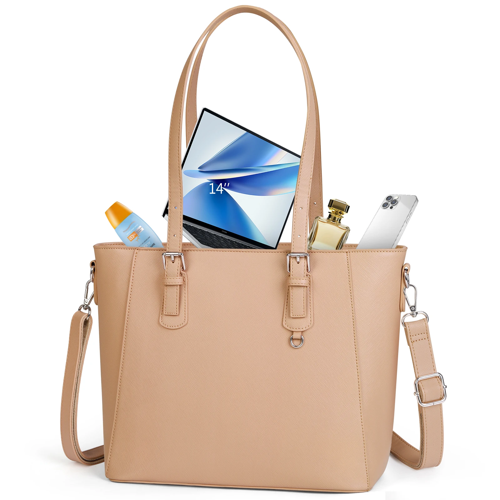 

RAINSMORE Shoulder Bag for Women Large Capacity Business Work Briefcase PU Leather Shoulder Crossbody Purse Laptop Tote Bag