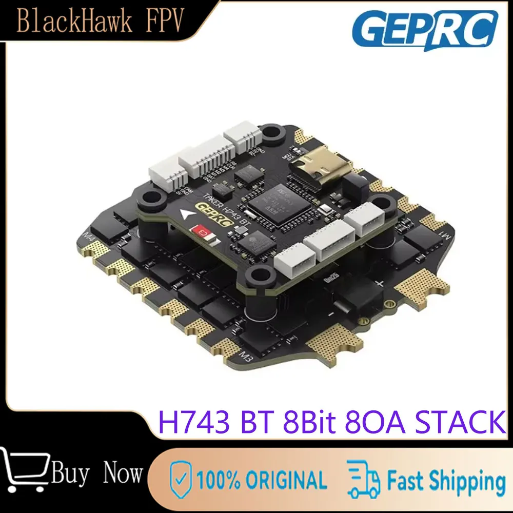 

GEPRC TAKER H743 BT 8Bit 80A Stack with 5V 3A+12V 2.5A Dual Independent BEC for FPV Drone Assembly Accessories for Air Unit