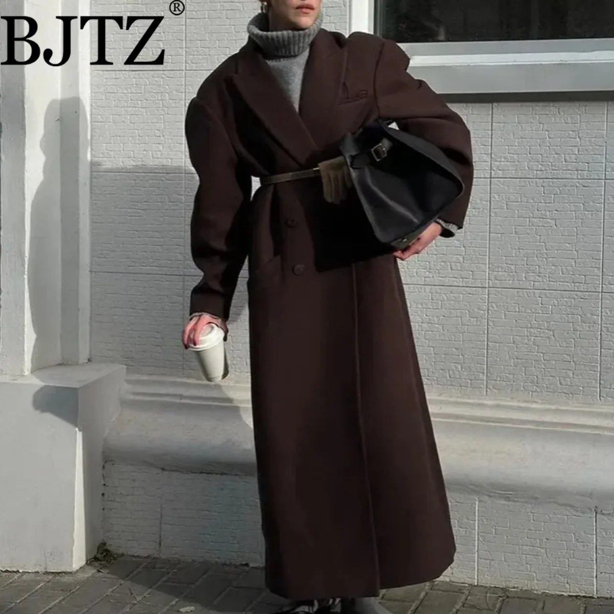 

BJTZ женское двухрядное пальто с мягкими лацканами на плечах, осень-зима 2022, новая универсальная темпераментная женская верхняя одежда