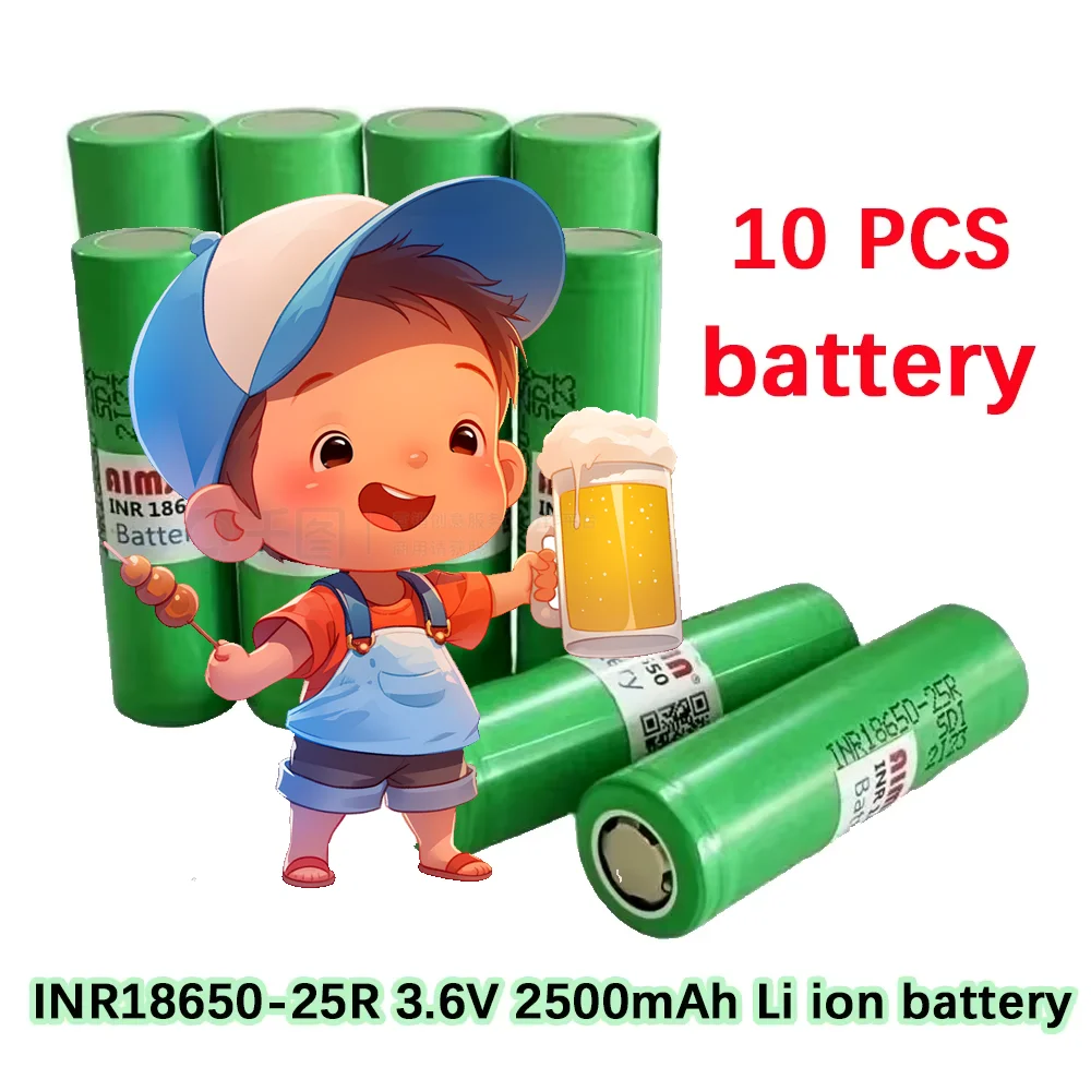 

10PCS Battery 3.6V 2500mAh 18650 Li-lon For Samsung INR 18650 25R Lithium Lon Battery Replacement External Battery