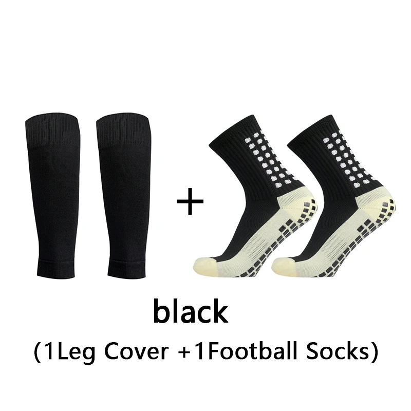 

2 Pairs Set Men Grip Soccer Socks and Knee Pads Calf Sleeves Adult Youth Non Slip Leg Shin Guards for Basketball Football Sports