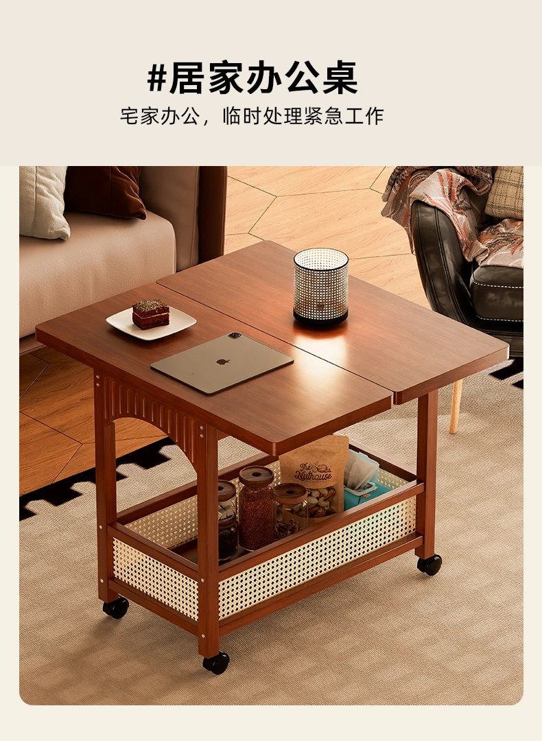  طاولة جانبية خشبية قابلة للطي بعجلات - طاولة نهاية محمولة لغرفة النوم وغرفة المعيشة، وتخزين موفر للمساحة للمساحات الصغيرة #4