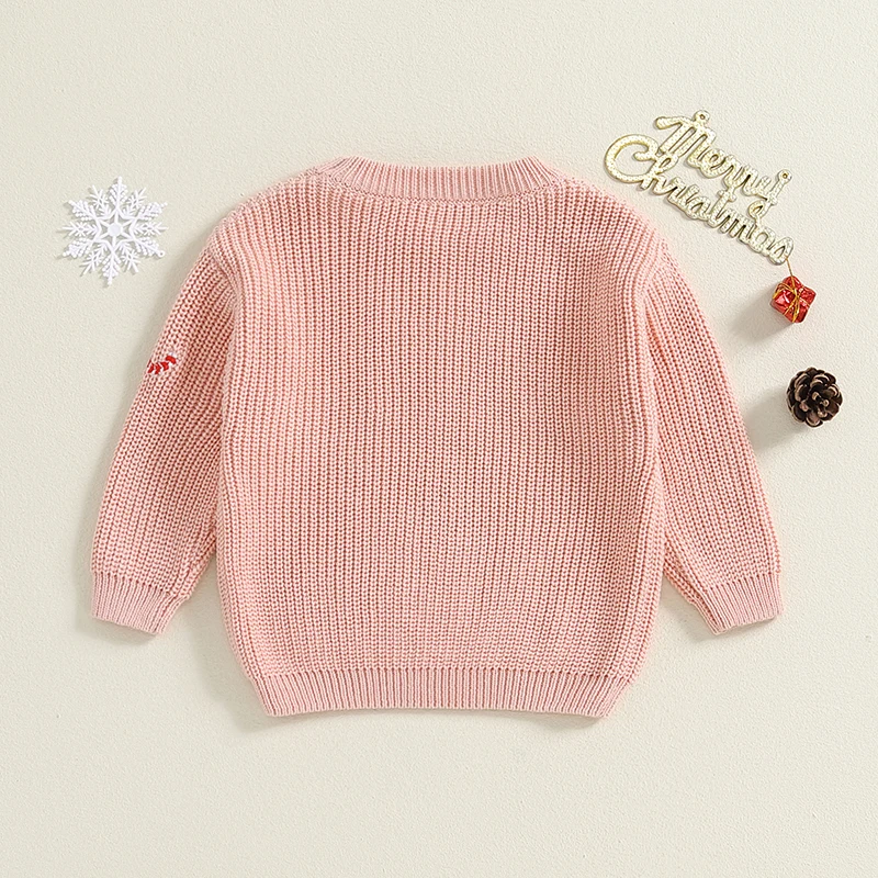 Newborn Baby Girls Boys Christmas Sweater Letter Cane Embroidery Warm Knit Long Sleeve Pullover Tops Toddler Infant Knitwear image 5