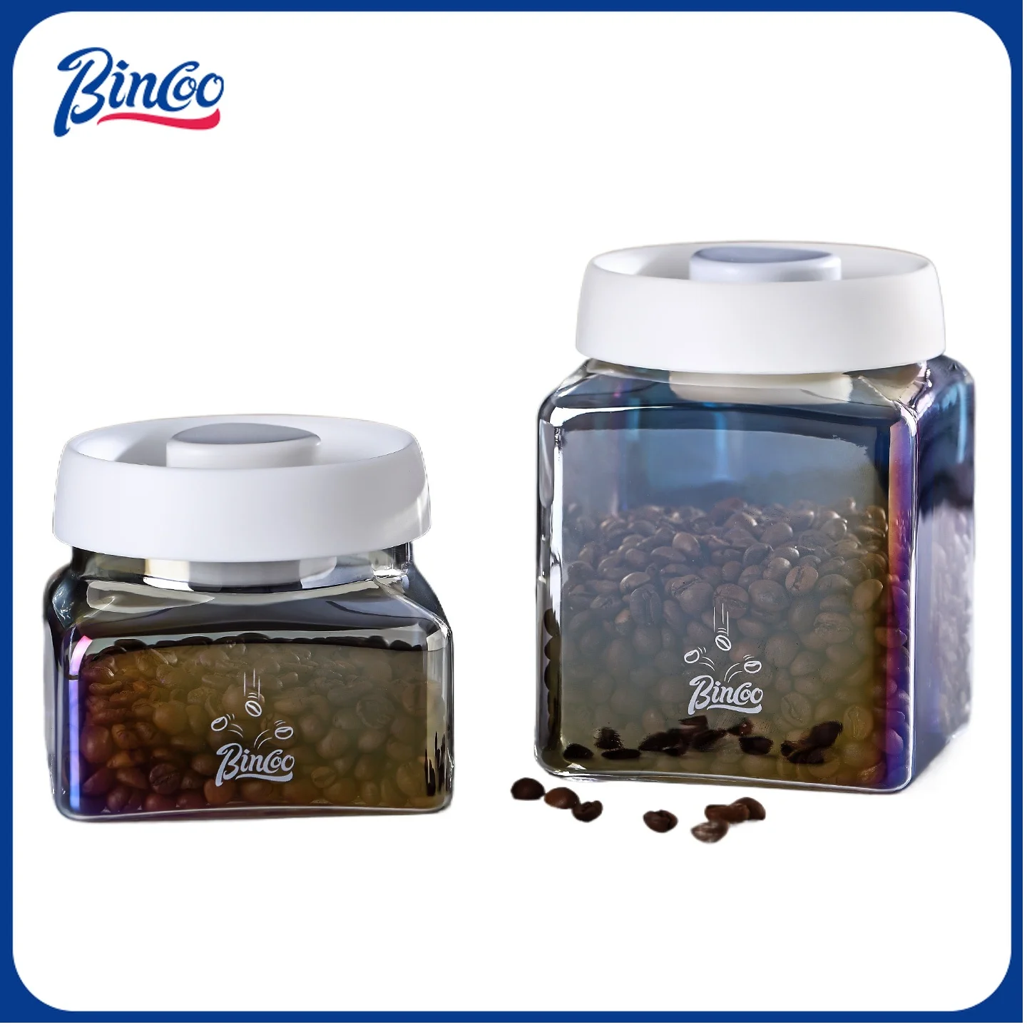 Bincoo 600ml Square Glass Container with Secure Sealing Lid,  Airtight Coffee Storage Jar, Ideal for Pantry Organization