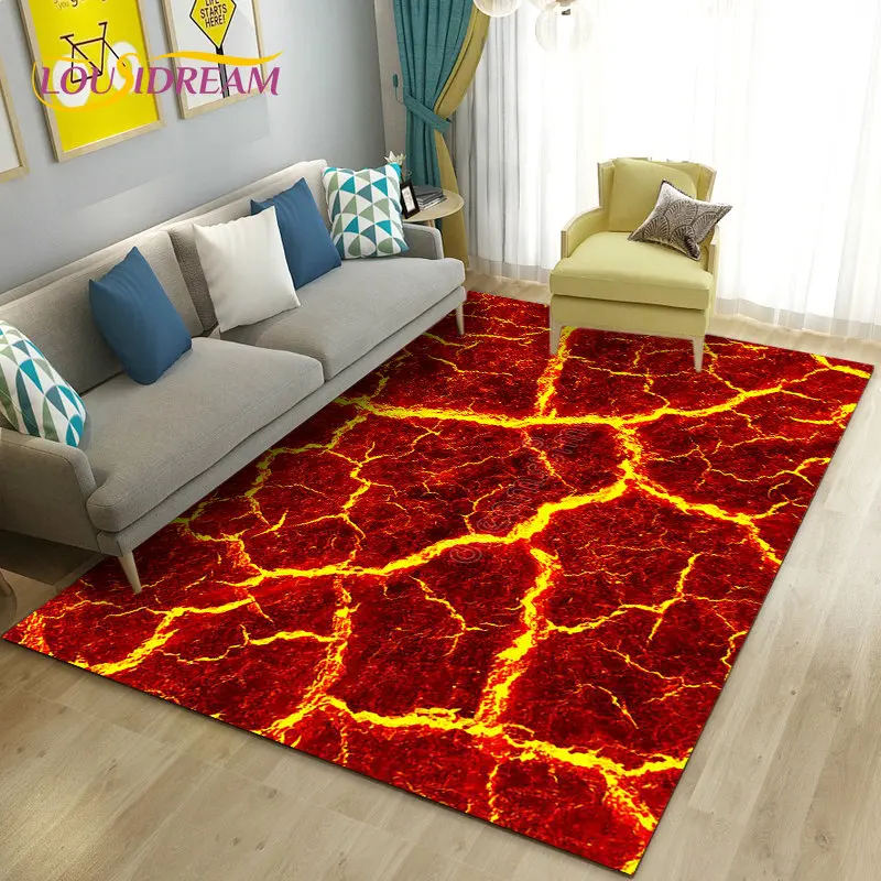 3D Volcano Lava Magma Area Rug Large,Carpet Rug for Living Room Bedroom Sofa Doormat Decoration,Kid Game Play Non-slip Floor Mat