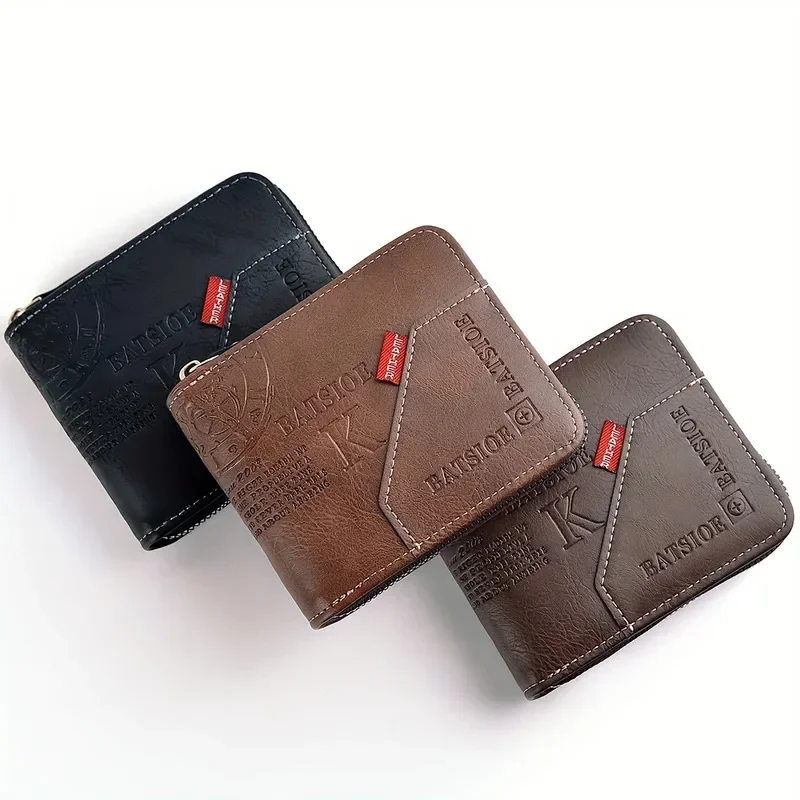Trendy Splicing Fashion PU Retro Wax Oil Leather Short Style Men's Wallet Coin Short Style Men's Card Clip Wallet