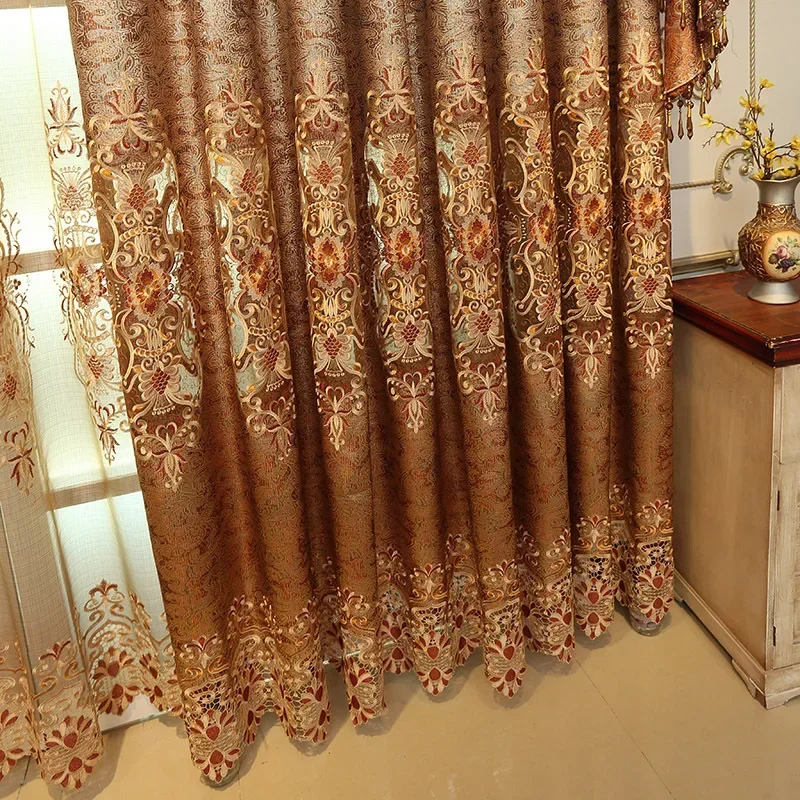 

European-style Curtain Floral Embroidered Blackout Luxury Curtain for Living Room and Room Decoration1pc Rideaux Voilage