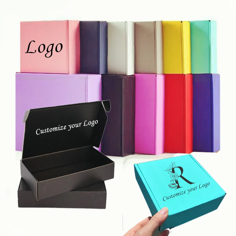 Custom Logo Paper Box Shopping Gift Packaging Boxes For Clothing Wig Small Large Commodity Box Thick Color Cardboard 50/100pcs