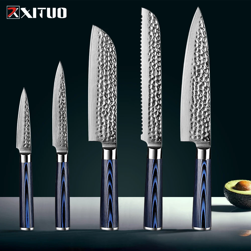 

Набор японских ножей шеф-повара из дамасской стали, 1-5 шт., острые ножи Santoku с антикоррозийной кованой отделкой, для обвалки, нарезки, дицина