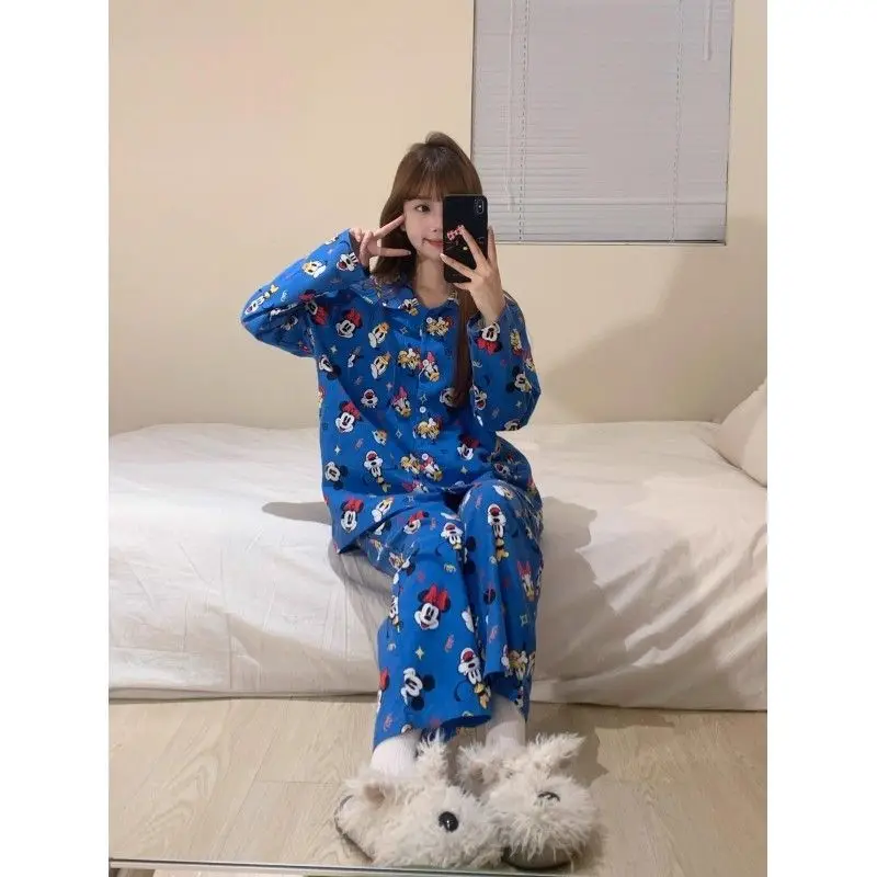 Cartoon Cute Pajamas Lapel Set for Women Comfortable and Skin-Friendly Printed Student Home Clothes Holiday Gift