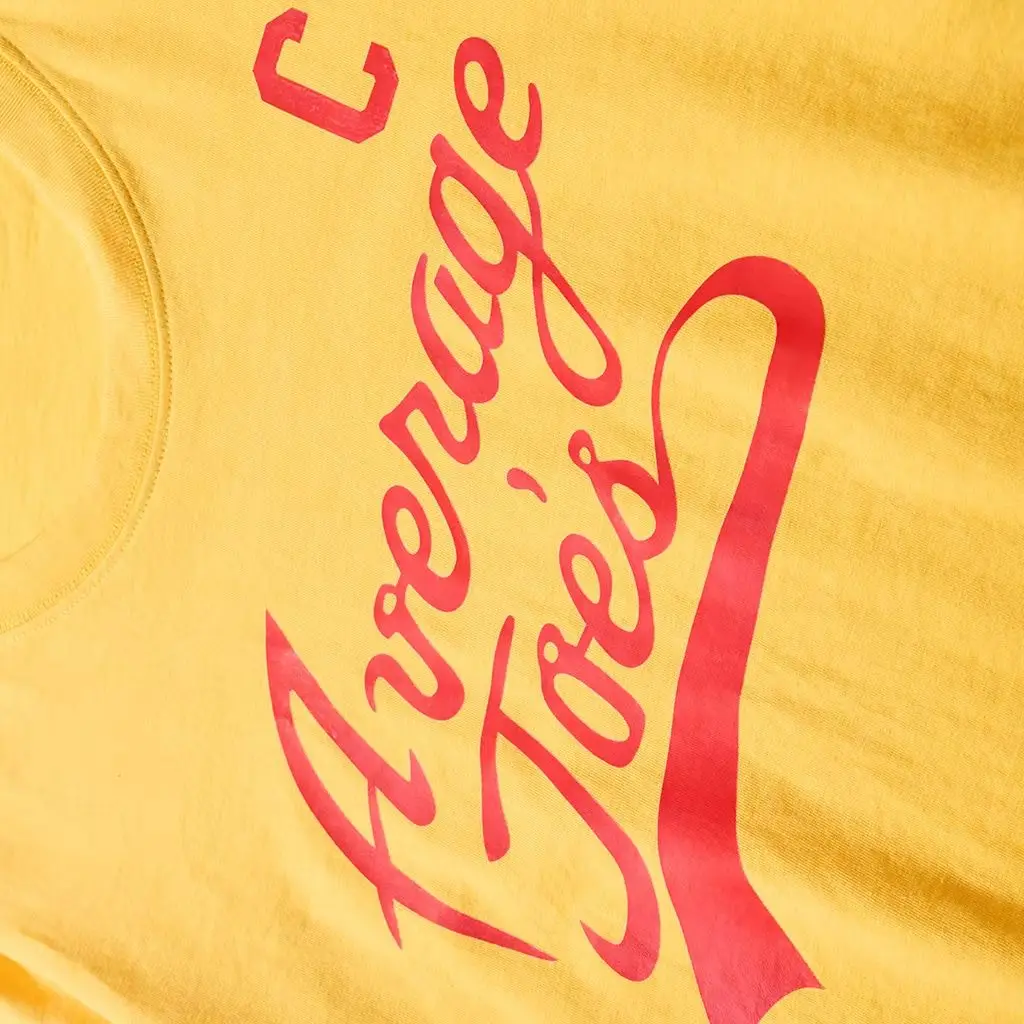 Men Yellow Average Joes T-Shirt Dodgeball Movie Character Cosplay Uniform Captain Team Tee Casual Gym Sports T-Shirt
