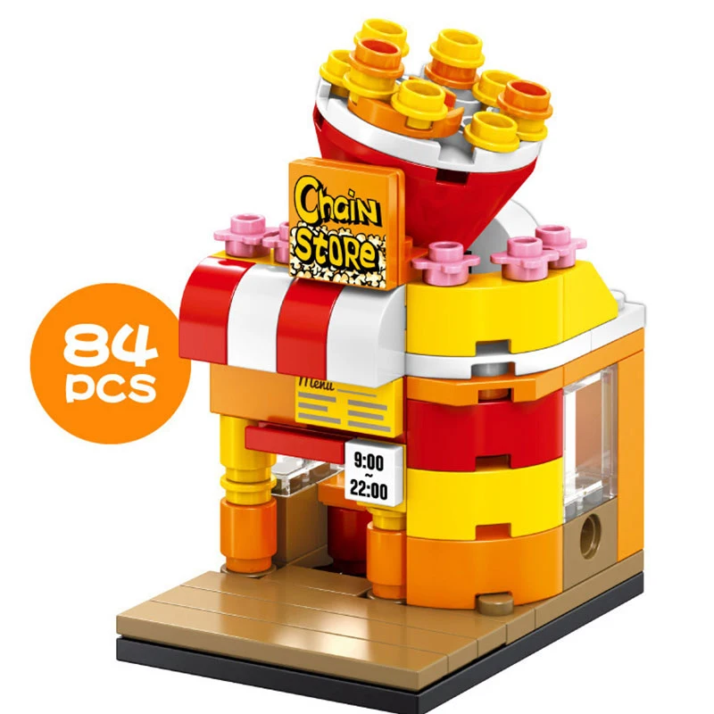 City Mini Street Series Building Blocks Fruit Shop Candy Store Fries Shop Gaming Room MOC Bricks Kids Toys Gifts