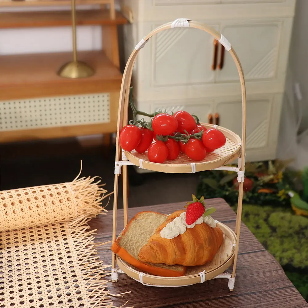 1/2/3 Tier Bamboo Weaving Baskets Round Weave Snack Display Stand Handcrafted Elegant Storage Baskets Kitchen Decorate