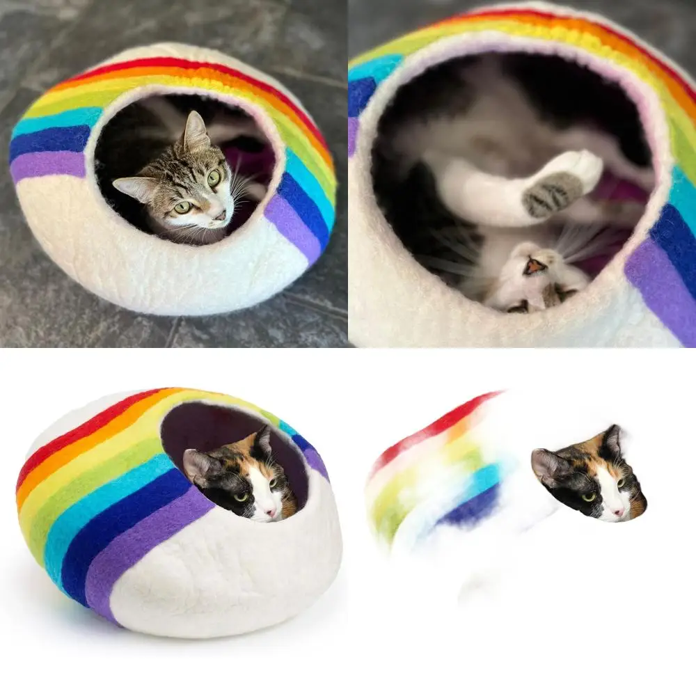 

Eco-Friendly Handcrafted Organic Cat Cave - Extra Large Rainbow Wool Hideaway