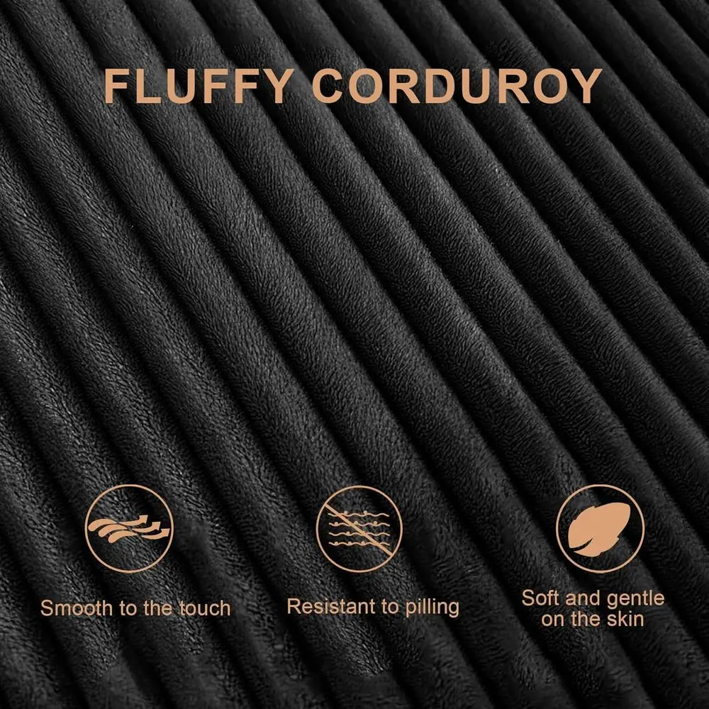 L-Shaped Deep Seated Cloud Couch with Corduroy Fabric and Memory Foam, Living/Bedroom Use, Ready to Use (Black) image 4