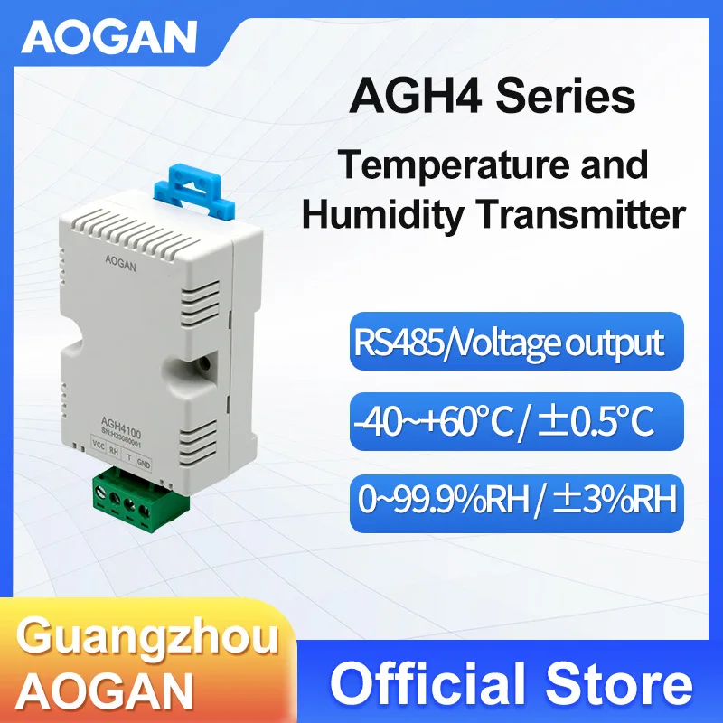 AOGAN DIN-Rail Temperature and Humidity Transmitter RS485/Analog Signal Temperature and Humidity Meter AGH4 Series