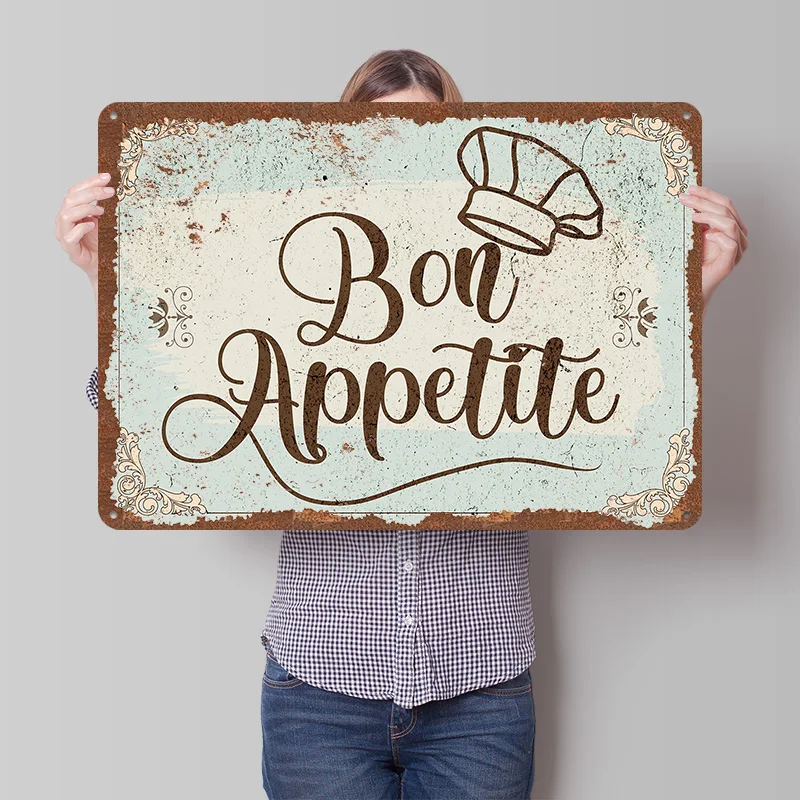 Bon Appetit Sign Poster Customized Wall Art Vintage Metal Signs Retro Tin Plaque for Man Cave Luxury Home Decor Items Coffee Bar