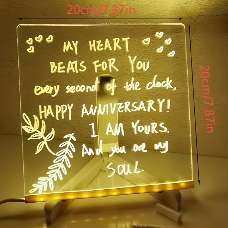 1Pc Led Light up Drawing Board, Erasable Acrylic Message Board with 7-Color Pen&Night Light&Base Stand&Wipe Cloth,Usb Powered for Creative Activities, Reusable Doodle Board with Stand,Safe Non-Toxic Material,Acrylic Message Board,Drawing Board