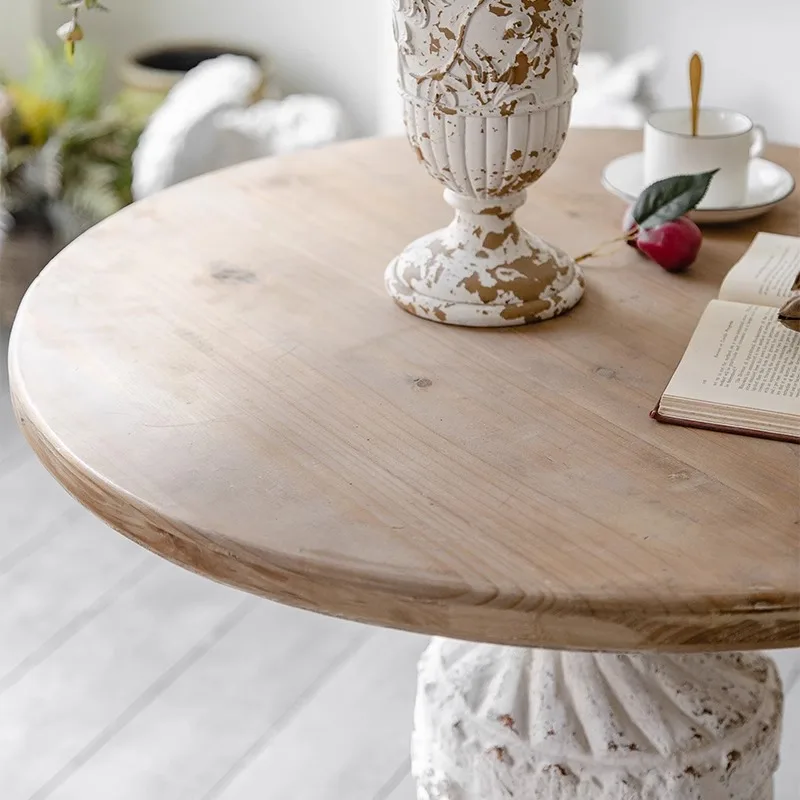 Rural solid wood creative home coffee table engraved retro design tea table household old living room sofa furniture