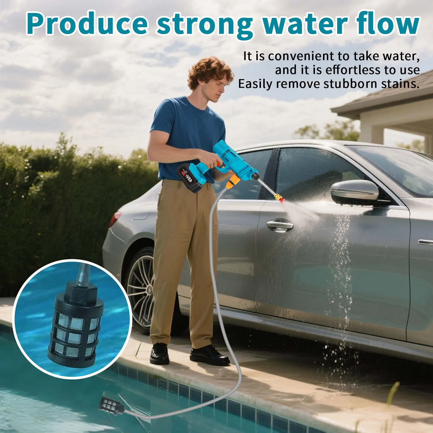 200BAR 2500 واط اللاسلكي منظف بالضغط العالي غسالة رذاذ مدفع المياه غسيل السيارات ضغط آلة تنظيف المياه لبطارية 21 فولت #2