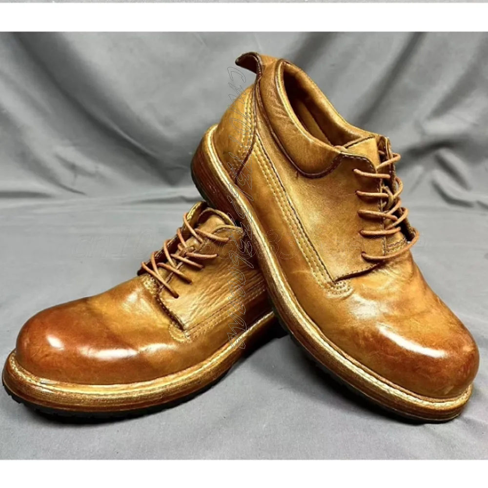 

Men's Casual Brown Leather Shoes Wide Head Retro Flat Bottom Style Comfortable Footwear Classic Shoes 2025 Zapatos Para Mujere