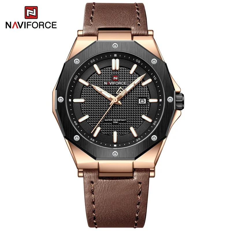 

2023 NAVIFORCE New Men Quartz Watch Leather Strap Fashion Simple Luminous Clock 30M Waterproof Wristwatches Relogio Masculino