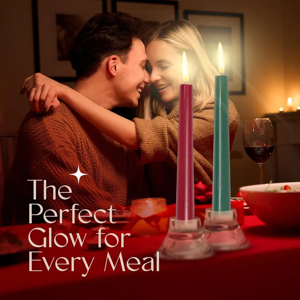 Velas cônicas de Natal de 10” – Conjunto de 4 castiçais altos vermelhos e verdes – Velas de mesa de férias de queima longa para o advento