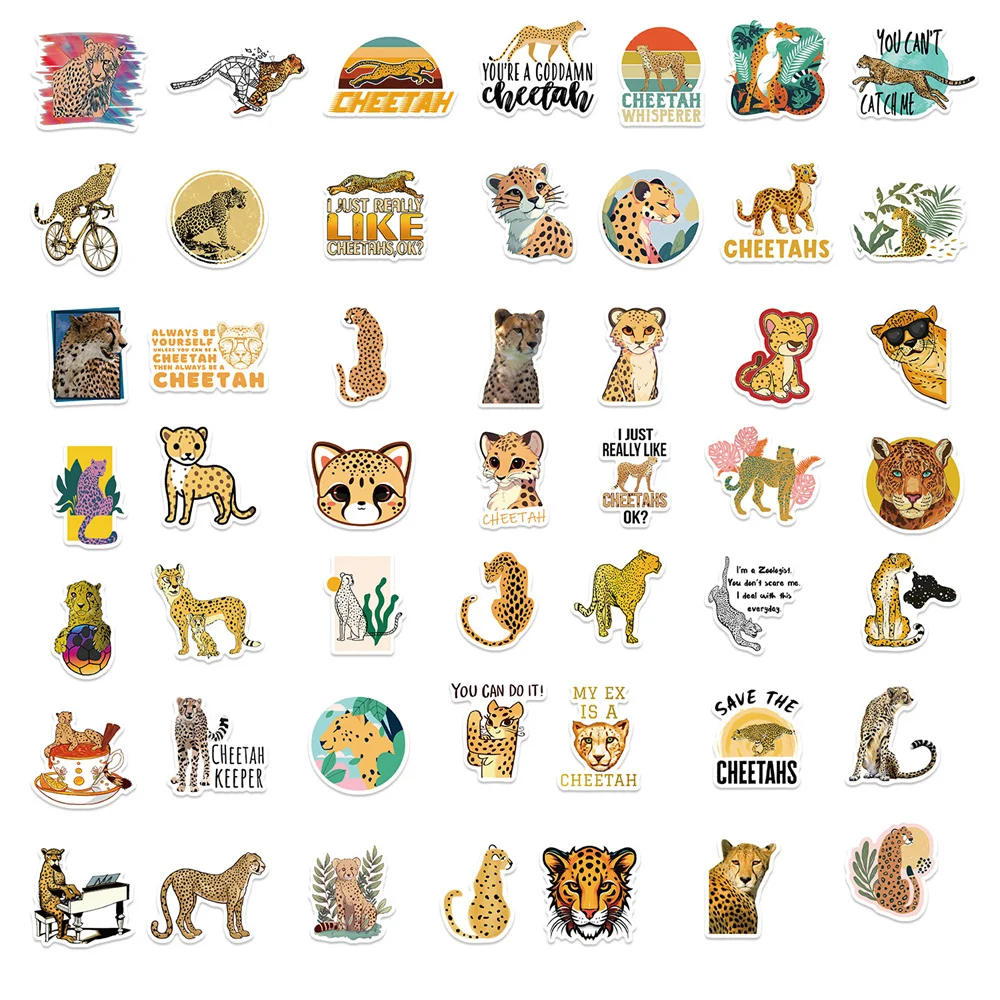 50pcs Cartoon Cute Leopard Cheetah Stickers For Laptop Ipad Guitar Phone Sticker Scrapbooking Material Craft Supplies