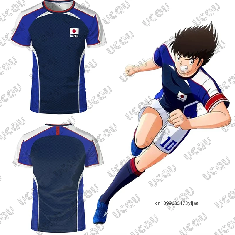 2026 الصيف أنيمي الكابتن Tsubasa العلم الياباني لكرة القدم جيرسي تي شيرت للرجال النساء التجفيف السريع الرياضة تيز عادية الاطفال بلايز