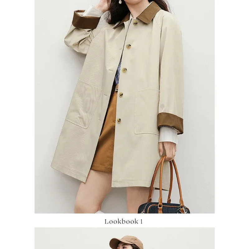 The Khaki Trench Coat Is A Fashionable, Relaxed and Slimming Mid-length Coat with A Contrasting Color and An Elegant Temperament