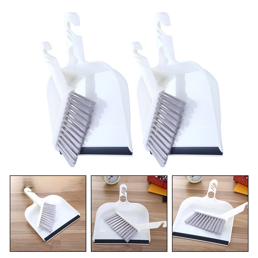 

2Sets Mini Cleaning Kit Household Broom Dustpan Set White Integrated Groove Design Convenient Storage Easy Use