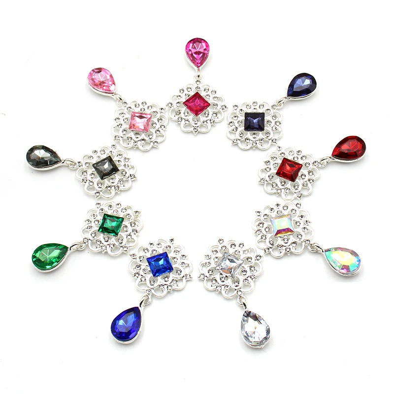 Shiny 25 * 46MM 10Pcs Crystal Rhinestone Brooch Accessories DIY Wedding Invitation Card Wine Glass Gift Box Creative Decoration