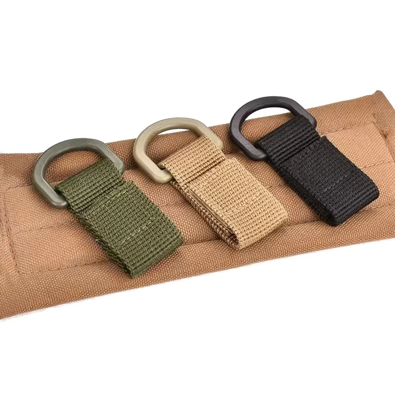 5Pcs Tactical Molle D‑Ring Hook Multifunction Nylon Webbing Hanging Buckle with Magic Tape for Backpack Keychain Outdoor Gear