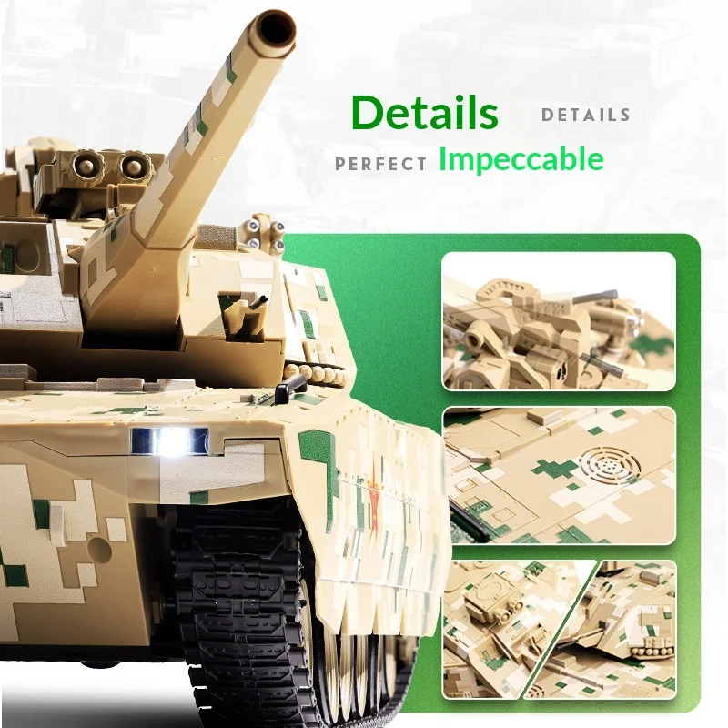 2.4G RC Tank ZTZ-100 1:18 Scale 360° Rotating Simulated Shooting Recoil Light Sound Smoke Military Toy for Kids Adults
