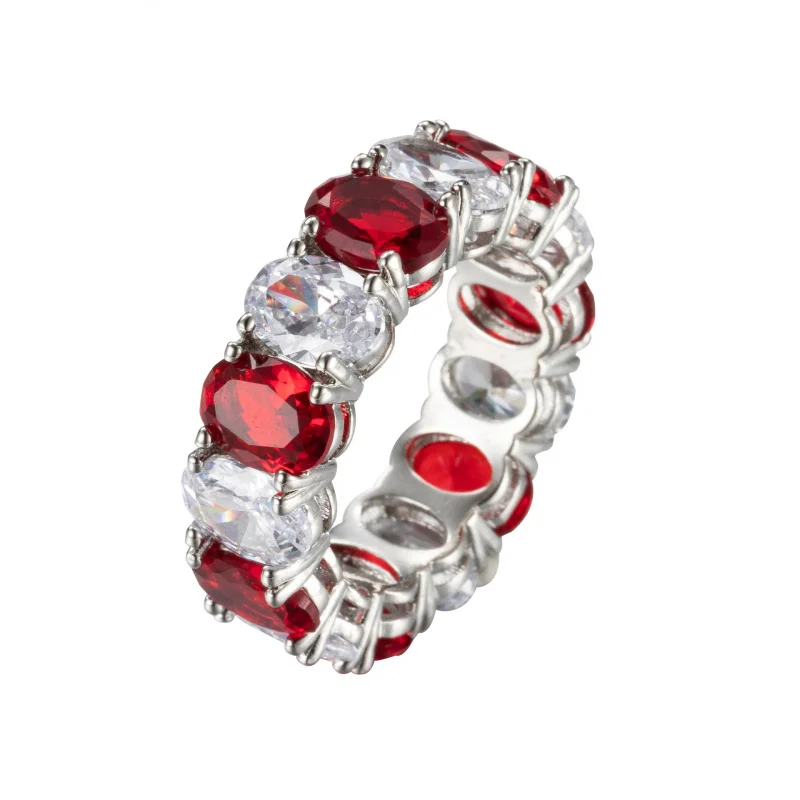 Colorful Gemstone Ring Red Blue Pink Diamond Ring Light Luxury Wide Band Egg-Shaped Ring