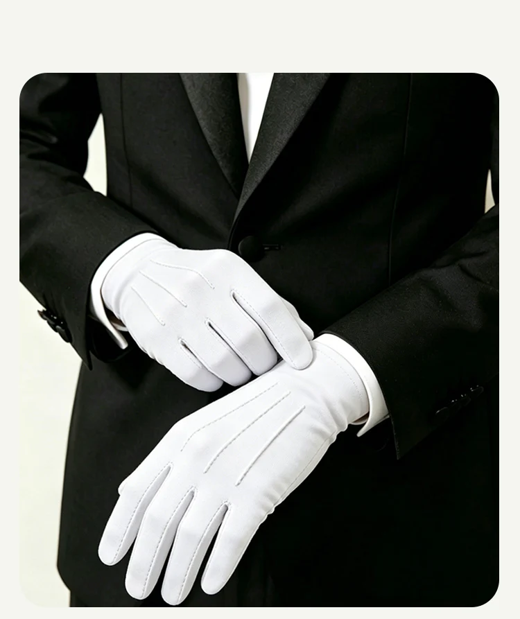 Sommerliche weiße Spandex-Handschuhe mit drei Fasern für Damen und Herren, kurz und dünn, atmungsaktiv, für Zeremonien, Kommando, Moderation, Fahren – Detail 7