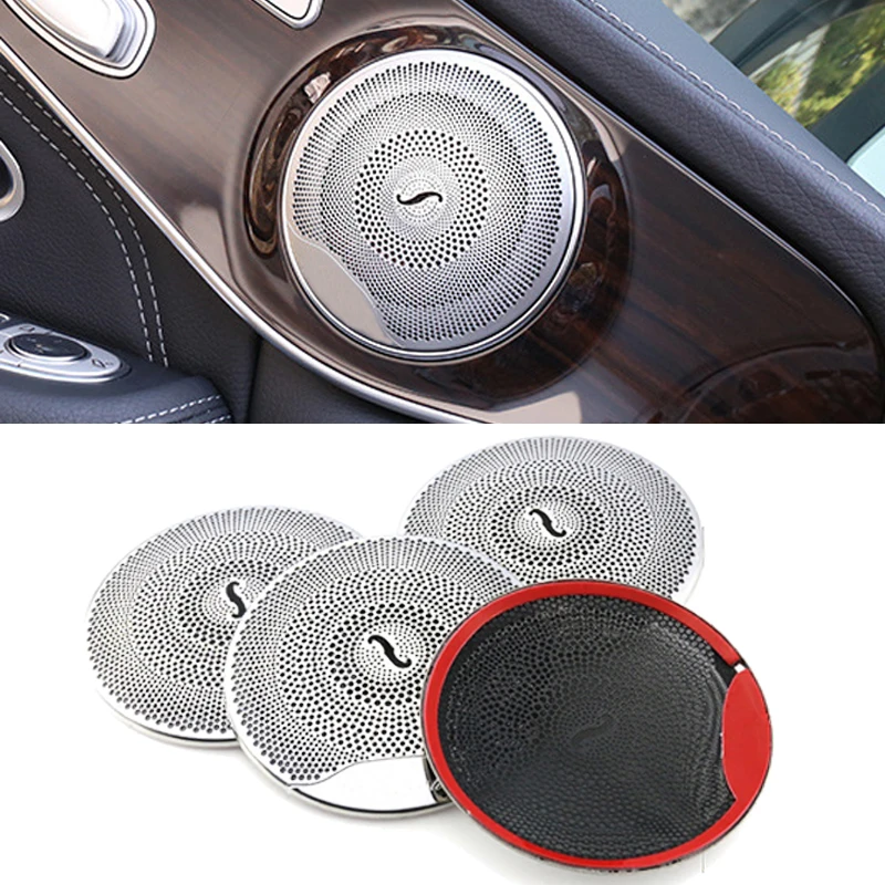 4pcs Car Door Horn Replace Caps Audio Speaker Decor Cover Loudspeaker 3D Trim Sticker For Mercedes Benz W205 W213 E/C/GLC Class