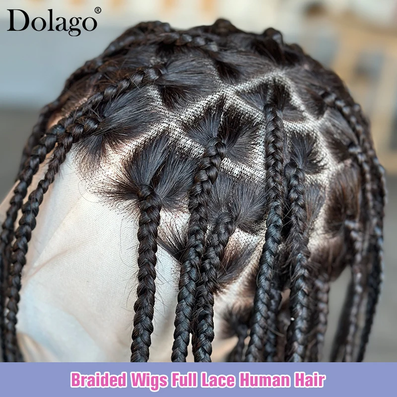 Medium Micro Knotless Braids Glueless Human Hair Full Lace Wigs Braided Wig For Black Women With Synthetic Bulk Braiding Hair