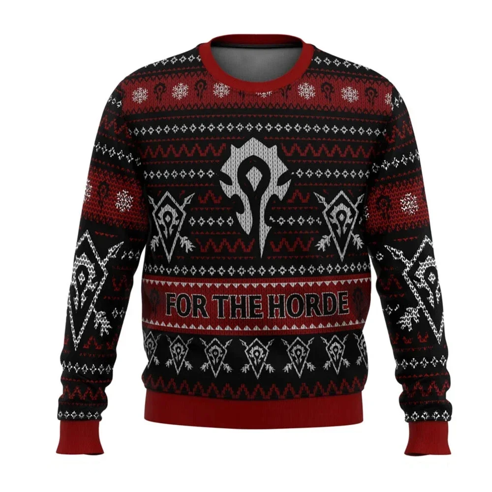 

2026 Autumn/Winter World of Warcraft For The Horde Ugly Christmas Sweaters Cartoon Anime Women's Men's Hoodies Fashion Christmas