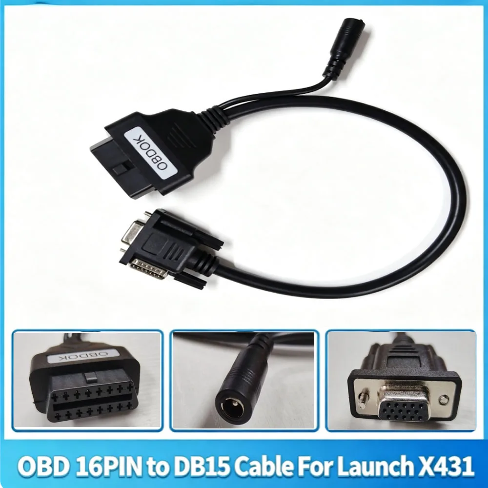 For Launch X431 OBD2 16Pin To DB15 Diagnostic Cable With DC Power Cord Auto Scanner Connection Wiring For Car Diagnostic Tool