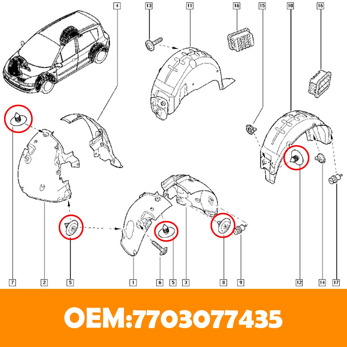 50pcs For Renault SCENIC MODUS Megane Car Wheel Arch Liner Splash guard Clips Plastic Fastener 7703077435 Tool-Free Installation