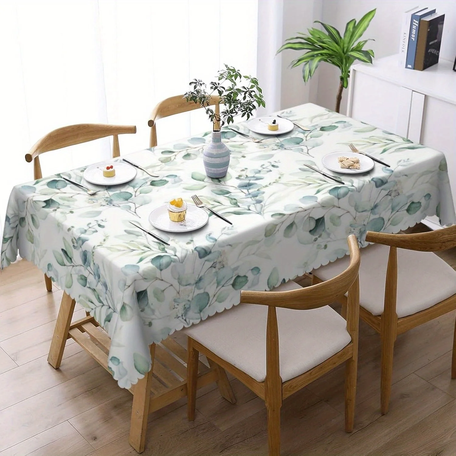 1 piece of party tablecloth with fresh leaf patterns - country style - featuring watercolor green plantsZYC