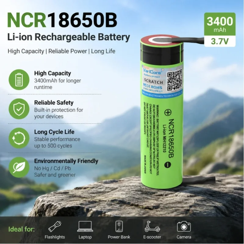 NCR18650B 18650 3,7V 3400mAh Lithium-Ionen-Akku mit vorgelöteten Nickelanschlüssen, 1000+ Zyklen für DIY-Akkupacks, Elektrowerkzeuge, E-Bikes, Powerbanks, Taschenlampen