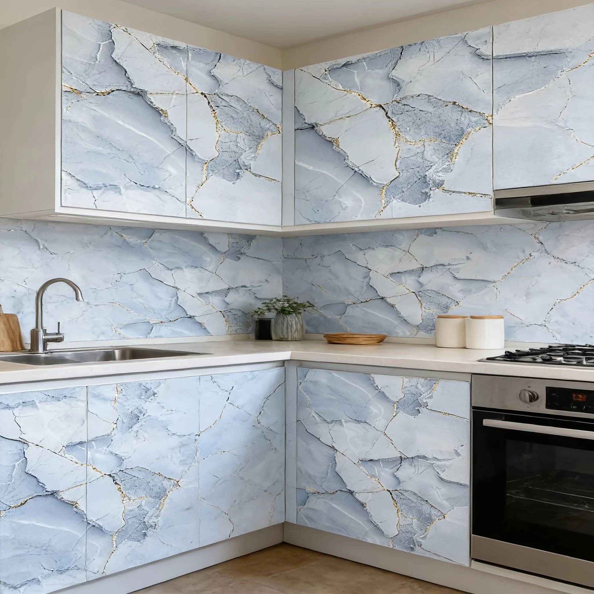 

PVC Marble Waterproof Wall Stickers Self-Adhesive Wallpaper Waterproof Oil-Proof Kitchens Bathrooms Peel and Stick Contact Paper