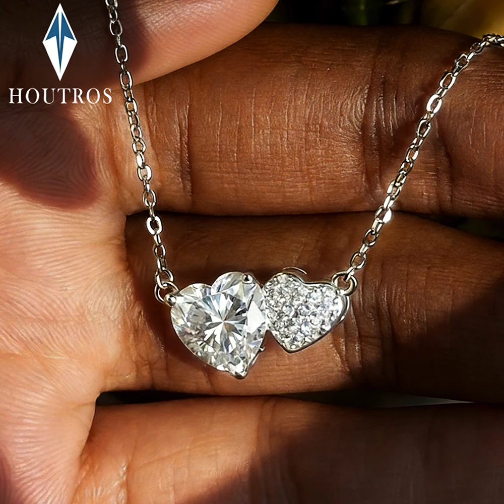 

Колье-подвеска с муассанитом 2 карата в форме сердца для женщин, из стерлингового серебра 925 пробы, минималистичное, с белым камнем, свадебное украшение